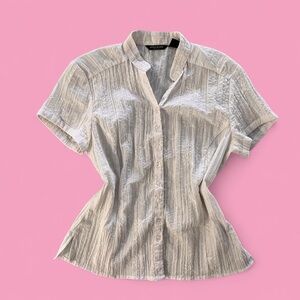 White floral button up blouse